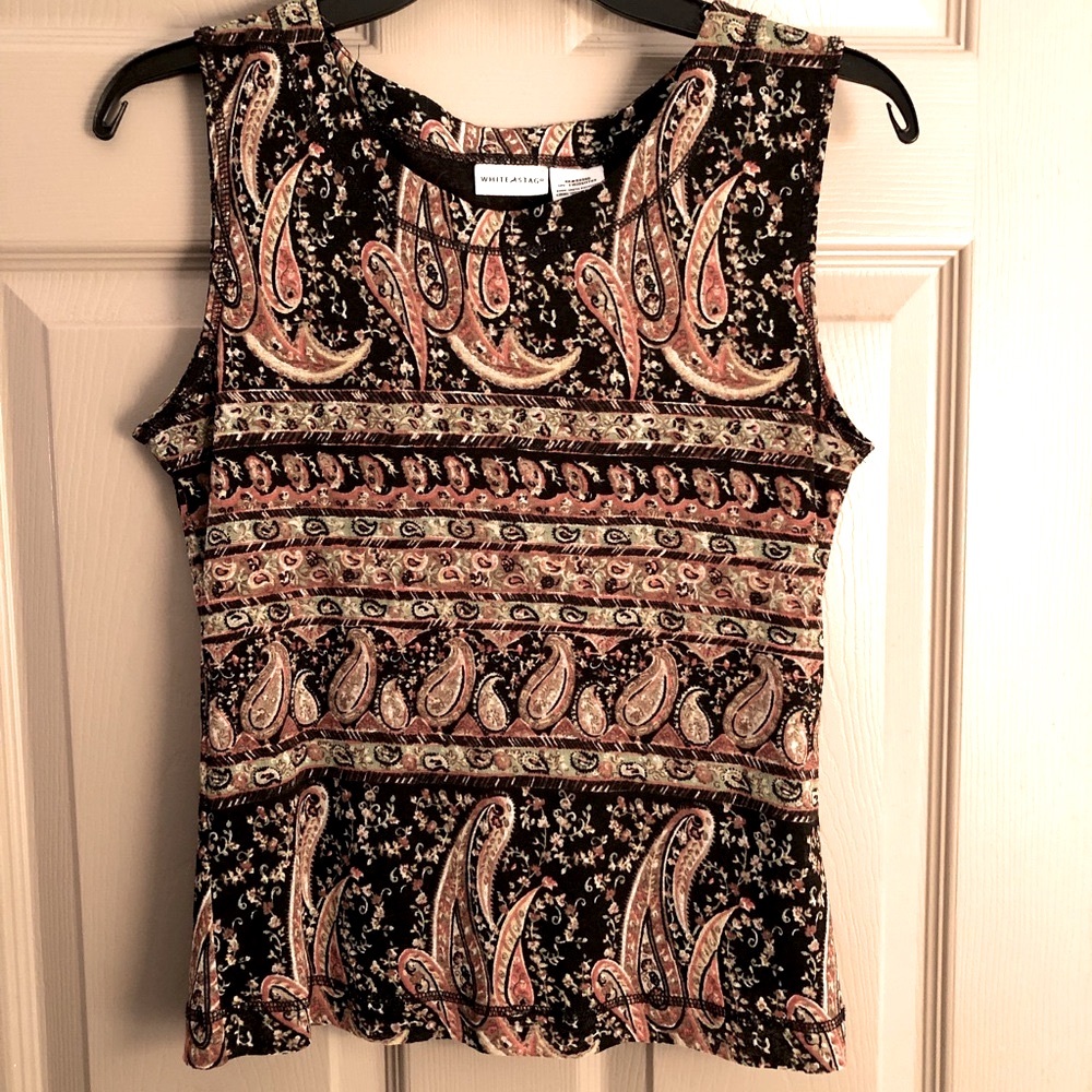White Stag top. Multi-color paisley pattern. Size Small